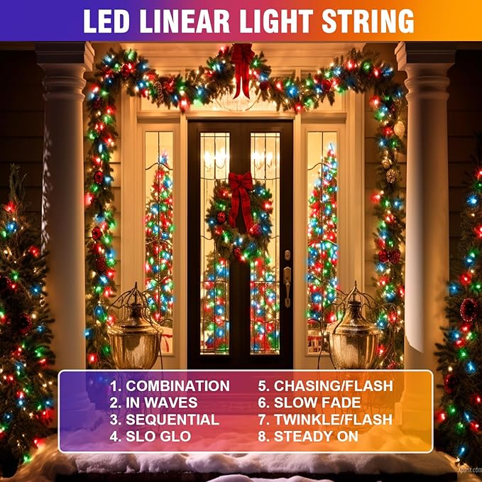 Nisocy 200 LED 4 Color Christmas String Lights, Multicolor Fairy Lights with Green Wire, 8 Modes Plug in Christmas Tree Lights for Indoor Outdoor Holiday Decorations, Party, Patio, Home Décor(66FT)