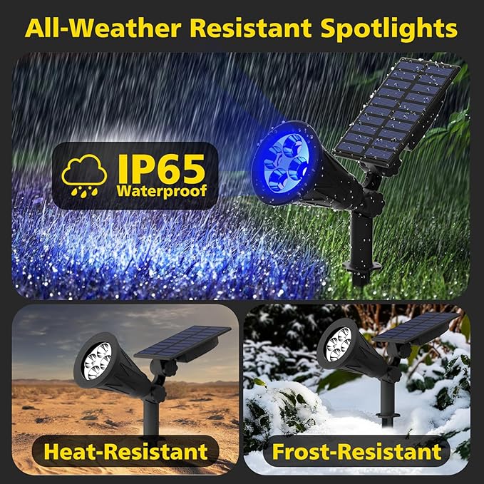 T-SUN Blue Solar Spotlights, Solar Lights Outdoor Waterproof, Auto ON/Off Adjustable Solar Garden Pond Lights for Tree, Patio, Yard, Garden, Driveway, Stairs, Pool Area (Blue- 2 Pack)
