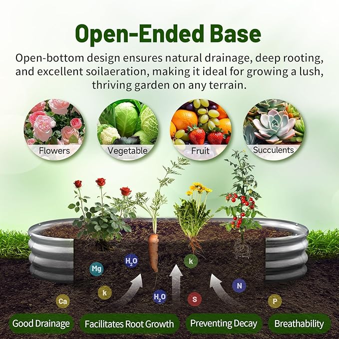 GOOZOO Galvanized Planter Raised Garden Bed, 4x2x1 ft Raised Garden Bed Kit for Gardening Outdoor, Oval Metal Land Planter Box for Vegetables, Flowers, Herbs, Fruits, Easy Assembly（Silver）