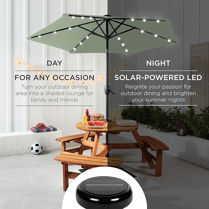 Best Choice Products 7.5ft Outdoor Solar Market Table Patio Umbrella for Deck, Pool w/Tilt, Crank, LED Lights - Sage Green