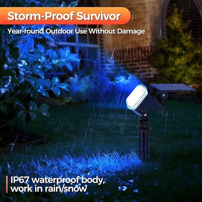 Solar Lights Outdoor Color Changing, 85 LEDs 9 Lighting Modes RGB Solar Outdoor Lights, IP67 Waterproof Multicolor Landscape Spotlights for Halloween Holiday Decorations (2 Pack)