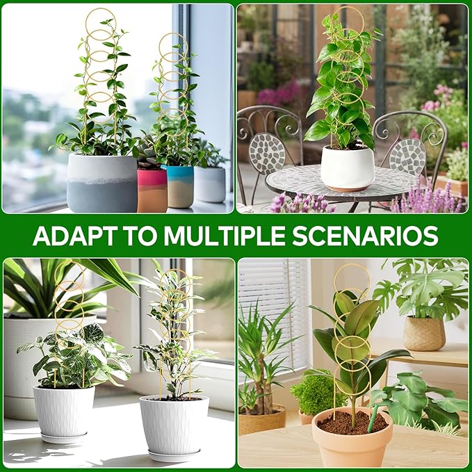 17.5 Inch Plant Trellis Indoor for Climbing Plants,Metal Small Garden Trellis for Potted Plants,Plant Stakes for Indoor Plants Accessories Hoya,Flower,Plant Support,Plant Gifts Gold 2PCS
