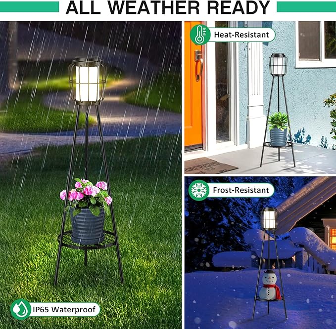 2 Pack Solar Lights with Plant Stand, Outdoor Floor Lamps, Waterproof Solar Powered Floor Lamps for Patio Deck Porch Yard Garden Decor