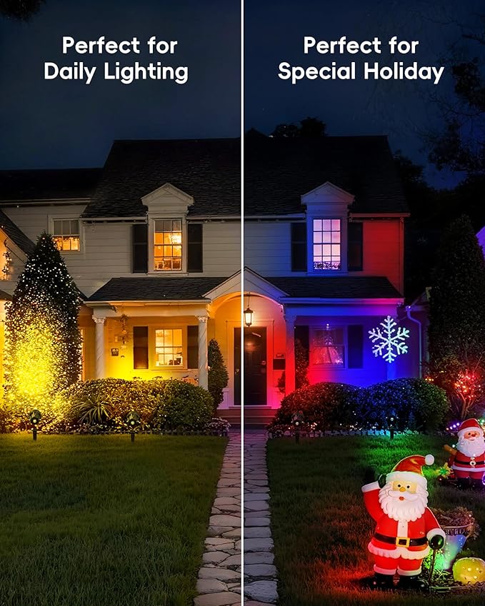 CORESLUX Smart RGBW Spot Lights Outdoor, Color Changing Warm White Landscape Lights with APP and Remote Control, Spotlight Waterproof for Garden Yard Patio Landscape, 4 Pack