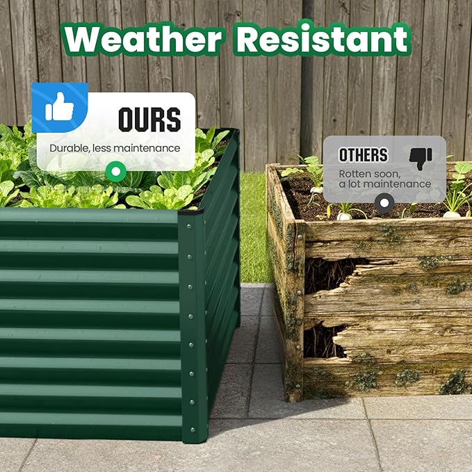 Quictent Galvanized Raised Garden Bed Metal Planter Box Bottomless for Backyard Outdoor, Include 1 pc Tomato Cage, Dark Green, 6x3x2 Ft