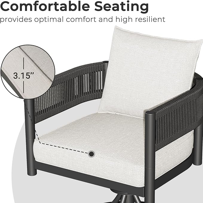 Grand patio 7-Piece Outdoor Dining Set for 6 with 1 Rectangle Expandable Table for 4-6 Person, Metal Woven Wicker Swivel Patio Chairs with Thickened Cushions for Yard, Poolside, Deck (Black)