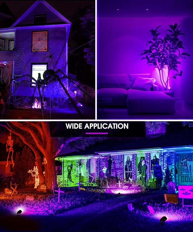 L LOHAS LED Tree Spotlight Outdoor, Purple Halloween Spot Lights for Yard, Auto On/Off 5W 120V Landscape Lighting for House, Holiday, Garden, Decoration, 450LM IP66 Waterproof, UL Listed, 2 Pack