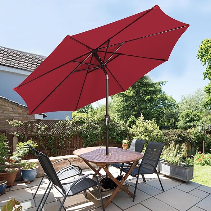 Blissun 9' Outdoor Patio Umbrella, Outdoor Table Umbrella, Yard Umbrella, Market Umbrella with 8 Sturdy Ribs, Push Button Tilt and Crank