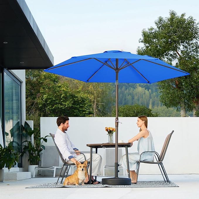 JEAREY 7.5FT Patio Umbrella Outdoor Market Umbrella with 6 Sturdy Ribs, Push Button Tilt/Crank Table Umbrella for Garden, Deck, Backyard and Pool, Royal Blue