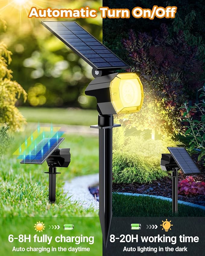 btfarm 2 Pack Solar Spot Lights Outdoor Waterproof IP65, 52 LED Landscape Lights 3 Lighting Modes, Spotlights Outdoor for Outside Yard Garden Tree (Warm White)