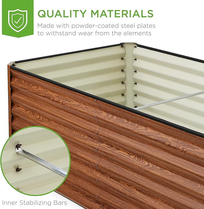 Best Choice Products 6x3x2ft Outdoor Metal Raised Garden Bed, Deep Root Box Planter for Vegetables, Flowers, Herbs, 269 Gallon Capacity, 100% Non Toxic Materials - Wood Grain
