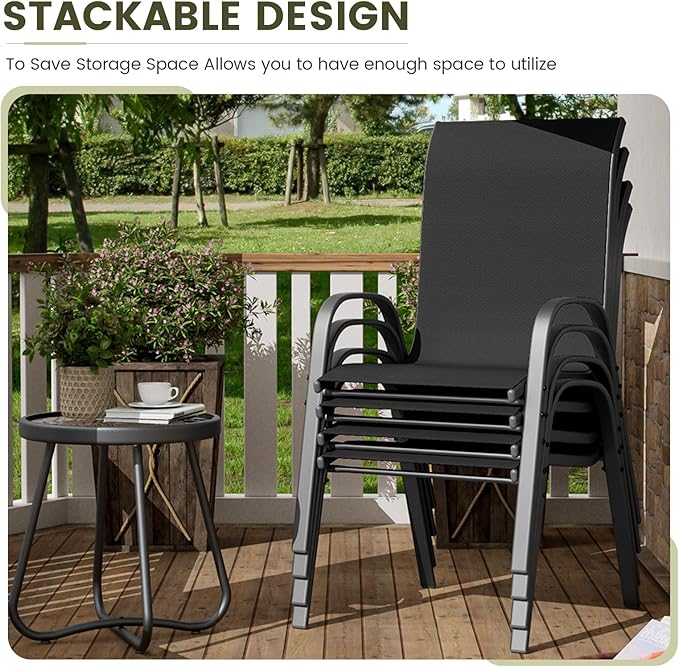 UDPATIO Patio Chairs Set of 8, Stackable Outdoor Dining Chairs with High Back, Breathable Textilene Fabric Outdoor Chair All Weather, 350LBS Capacity for Garden, Backyard (Black)