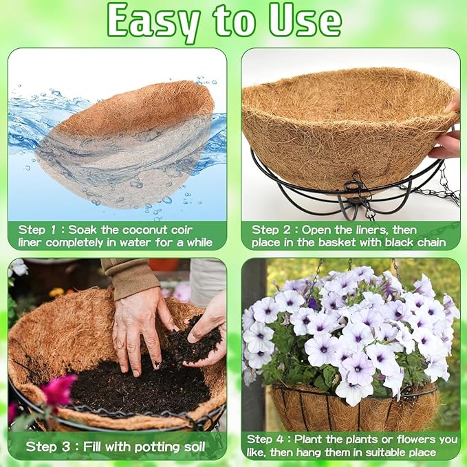 ZeeDix 2 Pack 20 Inch Large Hanging Baskets for Plants Outdoor with Coconut Liners Replacement, Hanging planters Baskets with Natural Coco Liner for Outdoor Indoor Planters Flowers Vegetables