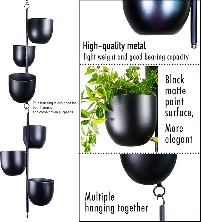 3 Tier Hanging Planters for Indoor & Outdoor, Stackable Black Metal Plant Hanger with 6 Inch Flower Pots, Oval Wall & Ceiling Plant Holder for Modern Home Decor, Balcony, Window, Patio (No Plants)