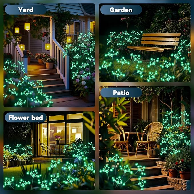 Solar Garden Lights 2 Pack Waterproof Solar Swaying Starburst Light Outdoor Lights for Yard Patio Walkway Pathway Party Wedding Christmas Decoration, Green