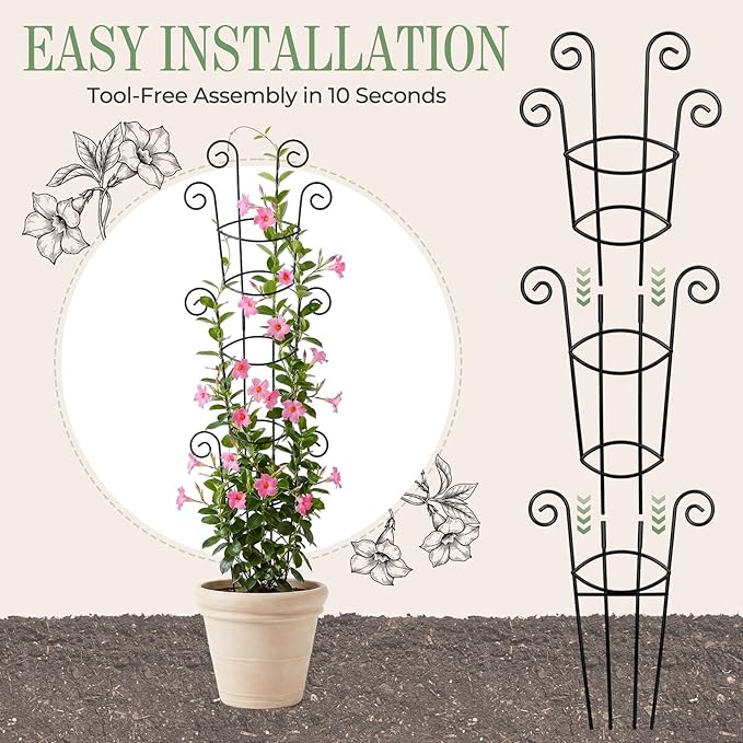 4 Pack 43 Inch Metal Plant Trellis for Climbing Plants - Rustproof Garden Trellis for Large Potted Houseplants, Sturdy Plant Support Indoor Outdoor for Monstera & Vines, Home Decor