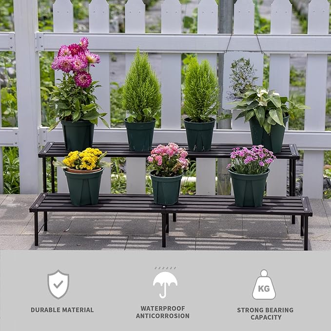 SBDSBD OUTEROOM Metal Plant Stand, Rust-proof Aluminum Flower Pot Stand, Plants Display Stands Decoration Racks for Living Room Balconies and Gardens (60 Ebony)