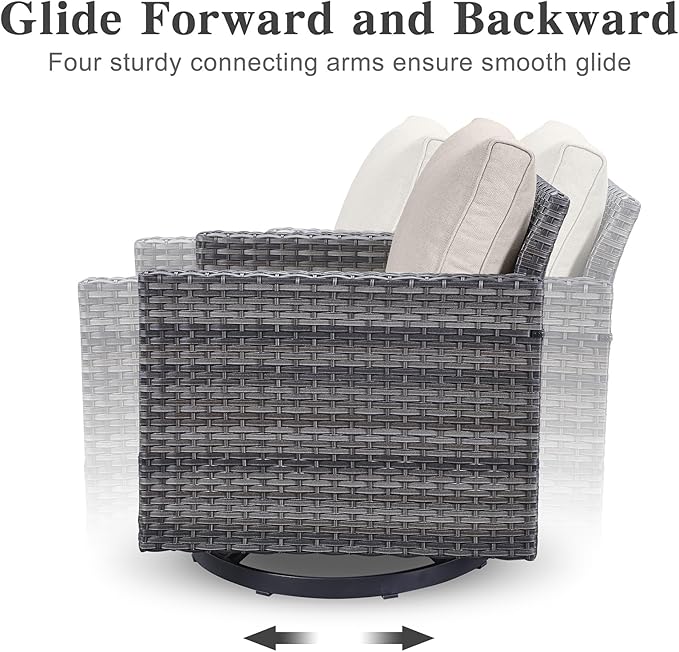 Belord Wicker Patio Furniture 5 Piece Outdoor Sofa Set, Oversize Outdoor Swivel Rocker Chairs with Rattan Ottomans, Conversation Sets Patio Furniture Come with Removable Washable Cushion Beige