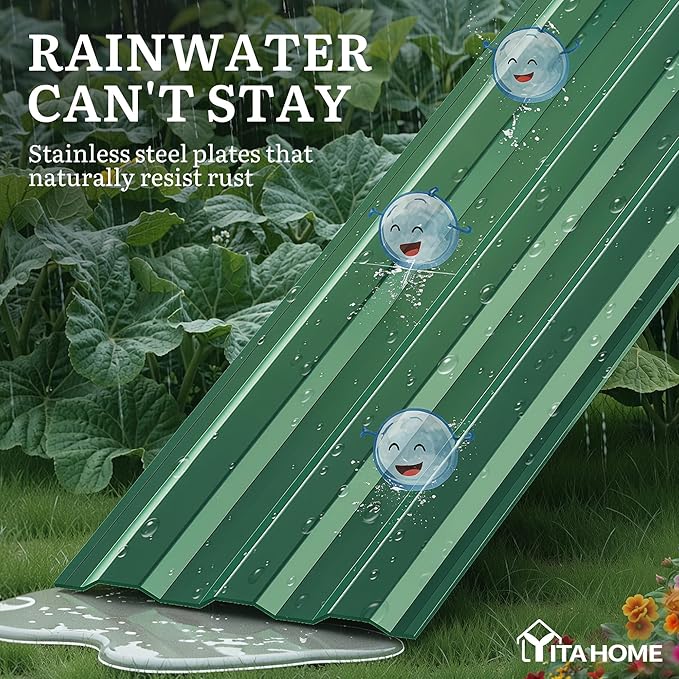 YITAHOME 6x3x1ft 2pcs Large Raised Garden Bed Kit, Galvanized Metal Planter Box with Gloves, Ground Nails, Support Rod, Outdoor Above Ground Planters for Plants Vegetables Flowers, Green