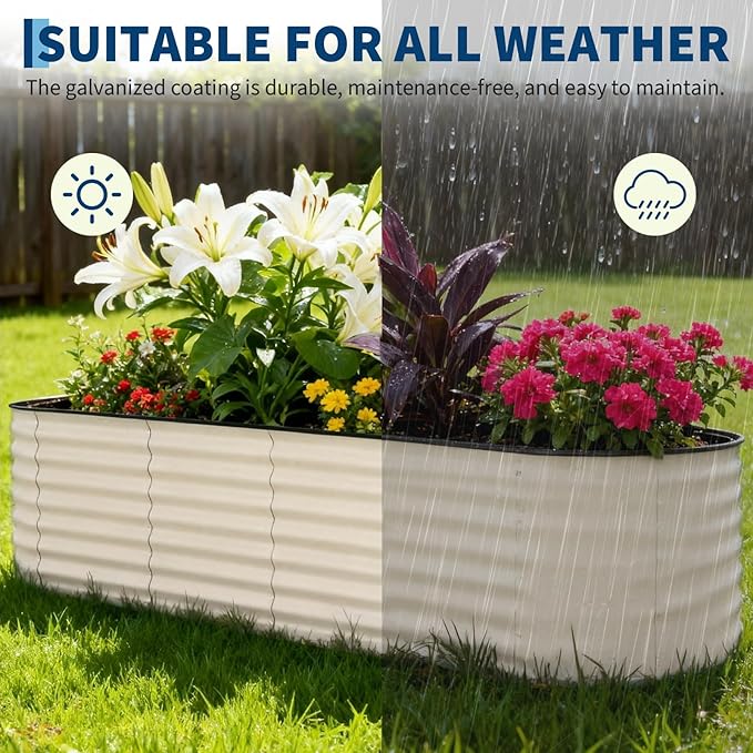 Garvee 2 Pack Galvanized Raised Garden Beds - 8x2x2ft Planter Box for Vegetables, Flowers, Rust-Resistant Garden Box, Easy Assembly Raised Beds, Durable Planters for Outdoor Plants, Beige