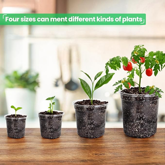 36 Packs 7/5/4/3.5 Inch Reinforced Clear Nursery Pots with Drainage Hole, Transparent Variety Pack Plastic Plant Pot Seedling Planter for Vegetable Propagation, Root Cutting, Seed Starting