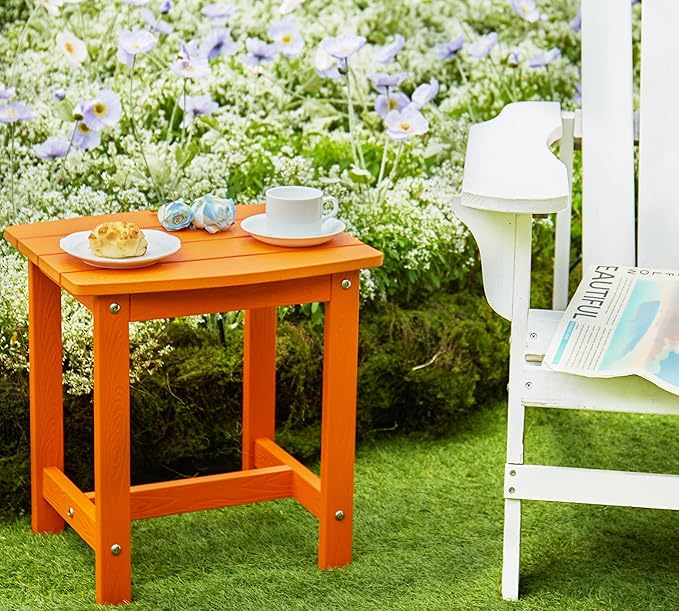 Y&M Outdoor Side Table, HIPS Adirondack Small Single Table, Waterproof Square Outside Table, Balcony Modern End Tables for Patio, Pool, Beach, Porch, Deck, Indoor or Outdoor Use, Orange