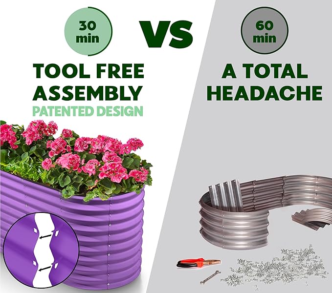 Plant & Plot Galvanized Raised Garden Beds Outdoor // 4×2×2 ft Planter Raised Beds for Gardening, Vegetables, Flowers // Large Metal Garden Box (Purple) // Patented Tool-Free Design