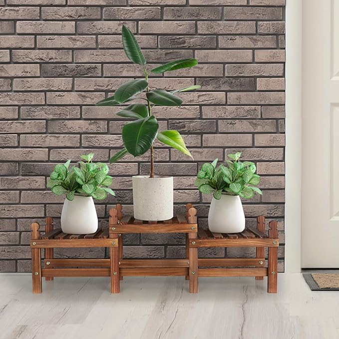 3 Tier Plant Stand Indoor,Wooden Low Plant Bench for Multiple Plants,Corner Flower Pot Stand Long Plant Holder for Balcony Patio Garden Decor (Free-Style Combination)