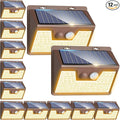 Peasur Solar Lights Outdoor Motion Sensor, 12Pack 140LED Waterproof Solar Powered Fence Lights, 3 Modes Solar Security Wall Lights for Garden Yard Outside(Brown Warm White)