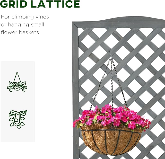 Outsunny Wooden Raised Garden Bed with Trellis, 46" Planter Box, to Grow Vegetables, Herbs, and Flowers for Backyard, Patio, Gray