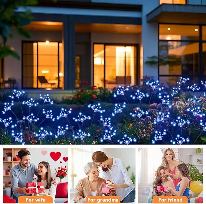 Solar Garden Lights 2 Pack Waterproof Solar Swaying Starburst Light Outdoor Lights for Yard Patio Walkway Pathway Party Wedding Christmas Decorative, Blue