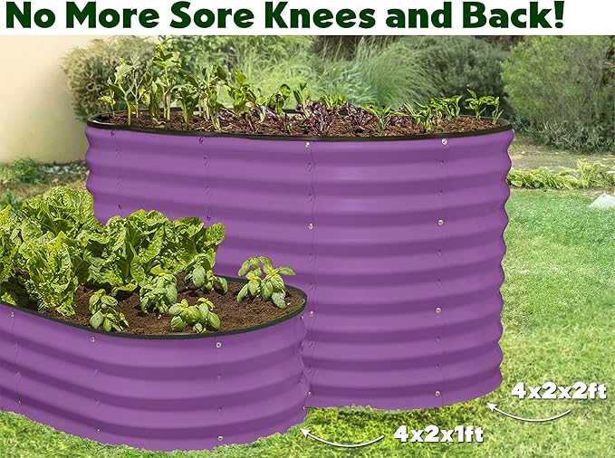 Plant & Plot Galvanized Raised Garden Beds Outdoor // 4×2×2 ft Planter Raised Beds for Gardening, Vegetables, Flowers // Large Metal Garden Box (Purple) // Patented Tool-Free Design