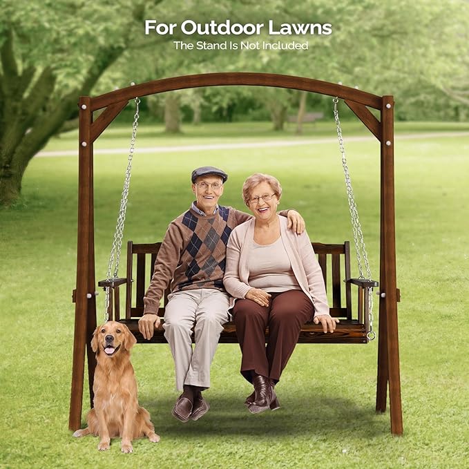 VINGLI Heavy Duty 880 LBS 5 FT Patio Wooden Porch Swing Outdoor with Upgraded Adjustable Chains, Outdoor Hanging Swing Bench for Garden, Yard, Balcony (5 FT, Rustic)