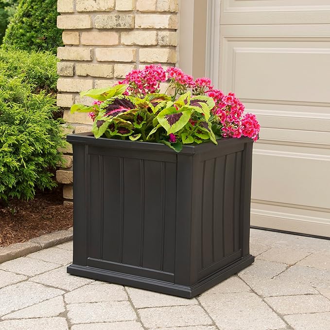 Mayne Cape Cod 20-Inch Square Planter – Self-Watering, Weather-Resistant Planter for Flowers – Durable Outdoor Design for Patio, Porch, or Entryway