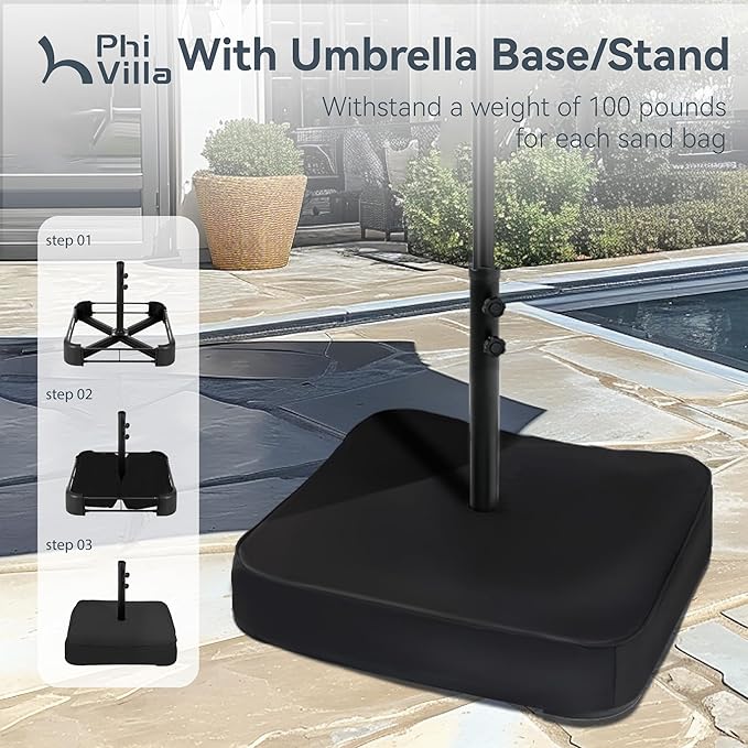 PHI VILLA 15ft Large Patio Umbrellas with Base, Outdoor Double-Sided Rectangle Market Umbrella for Pool Lawn Garden, Tawny