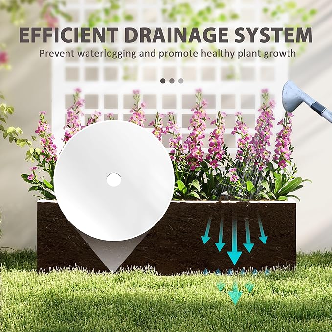 Outsunny Galvanized Raised Garden Bed with Trellis, Metal Planter Box with Drainage Holes, Outdoor Privacy Screen for Climbing Plants, Vegetable, Vines, 43" x 16" x 70", White