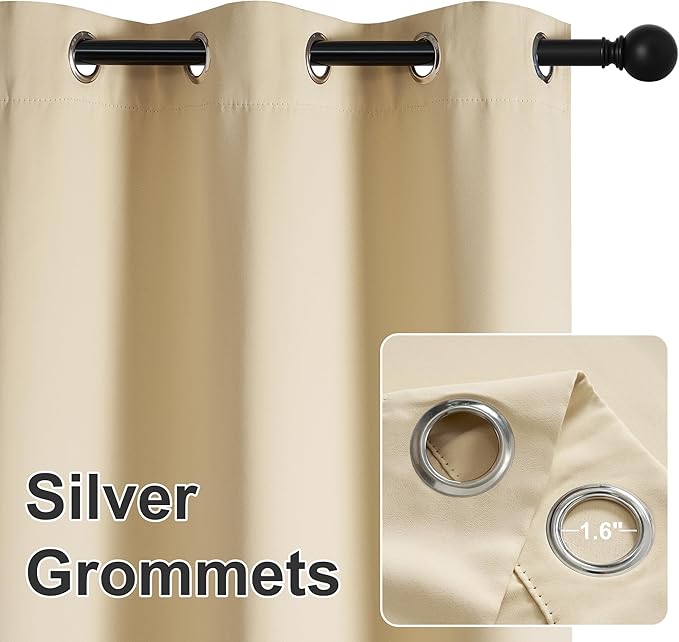 RYB HOME Outdoor Curtains for Patio Waterproof Block Sunlight Thermal Insulated Privacy Assured Thick Outside Curtains for Deck, Balcony, Pool, W52 x L63, Biscotti Beige, 1 Panel