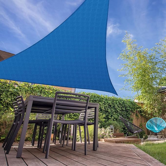 E&K Sunrise 27' x 27' x 27' Sun Shade Sail Triangle Canopy Shade Cover UV Block for Patio Backyard Garden Outdoor (Blue)