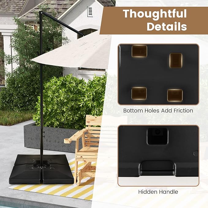 Tangkula 4-Piece 20L Cantilever Offset Patio Umbrella Base, 284 Lbs Heavy-Duty Water & Sand Filled Umbrella Stand, Square Weighted Plate Set with Easy-Fill Spouts, Black