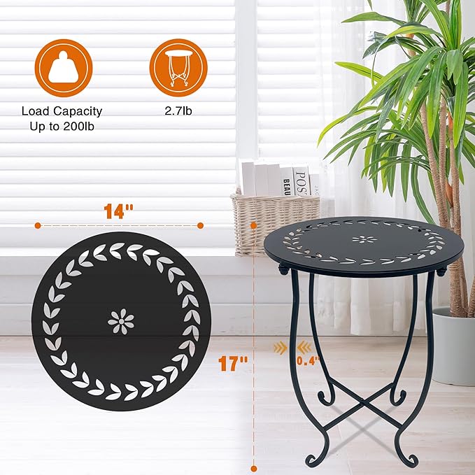 Round Side Table Set of 2, Metal Patio Side Tables End Tables, Weather Resistant Round Coffee Table Bedside Table Nightstand for Home Garden Office, 14 Inch Outdoor Side Table for Patio Balcony Yard