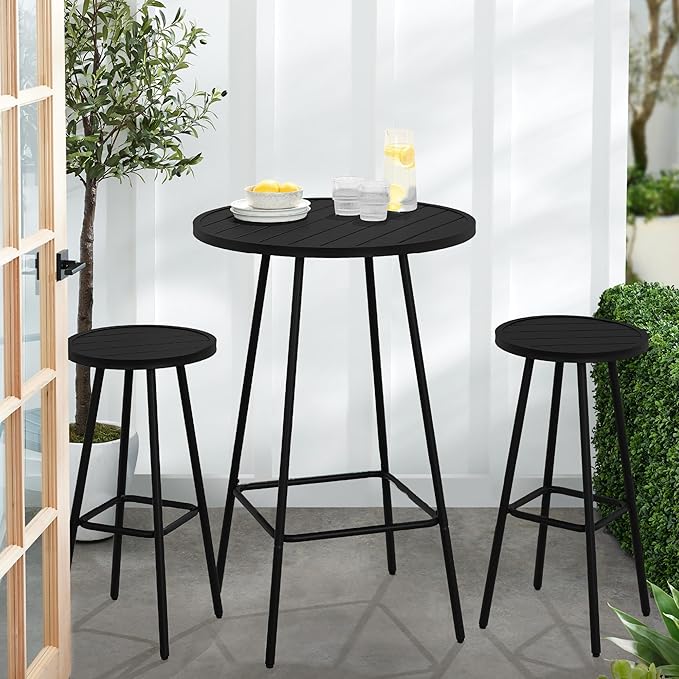 Best Choice Products 3-Piece Patio Dining Set, Bar Height, Outdoor Bistro Set, Outdoor Round Bar Table w/ 2 Bar Stools, Steel - Black