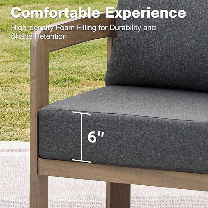 Outdoor Patio Furniture Set, 5 Pieces Modern Metal Patio Conversation Set with 6" Thick Cushions, Outdoor Lounge Sofa 350lbs for Backyard Porch Balcony, Grey