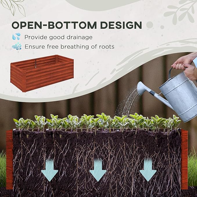 Outsunny Galvanized Raised Garden Bed Kit with Reinforcing Bars, Large and Tall Metal Planter Box for Vegetables, Flowers and Herbs, 6' x 3' x 2', Dark Brown