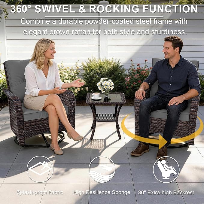 ALAULM Patio Furniture Set with 2 Swivel Chairs, Outdoor Sectional with 55000 BTU Fire Pit Table and Wide Seat, 11 Pieces Wicker Rattan Conversation Set with Coffee Table for Garden, Deck, Grey