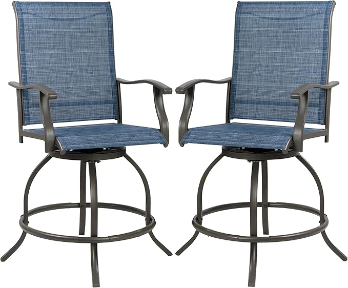 Kozyard Isabella Outdoor Swivel Bar Stools, Counter Height Patio Swivel Chairs with Textilene Seat, High Outdoor Bar Chairs for Backyard, Bistro, and Patio Bars NavyBlue