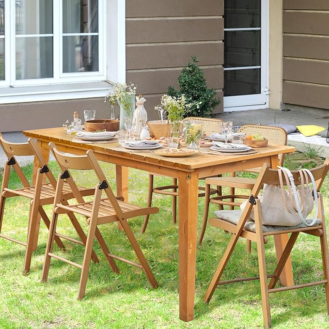 VINGLI Rectangular Outdoor Dining Table, Solid Cedar Wood Patio Table for 4-6 People, Waterproof Garden Table for Yard, Deck, Poolside (Teak)