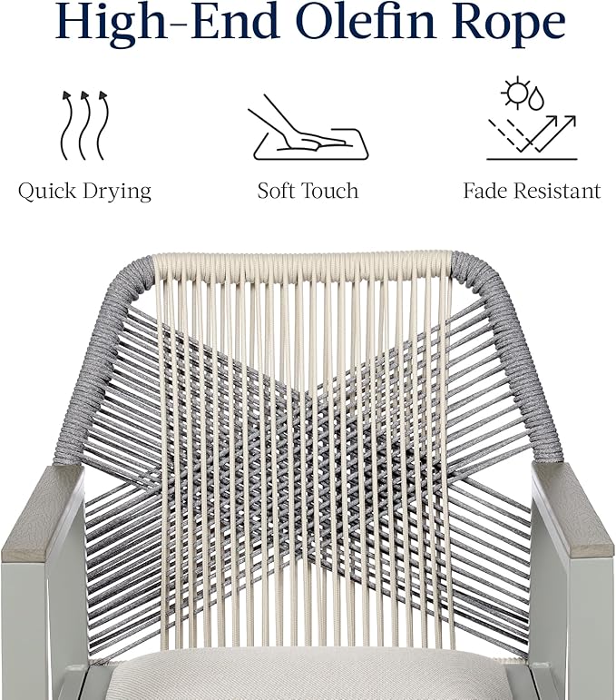 Best Choice Products Outdoor Bar Stools Set of 2, Bar Height, 360° Swivel Aluminum Frame, All-Weather Woven Rope Chair Design w/Armrests - Gray/Meteor
