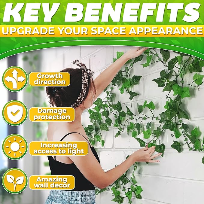 60Pcs Plant Climbing Wall Fixture Clips with 72Pcs Self-Adhesive Stickers - Leaf-Shaped and Weather-Resistant Money Plant Vine Wall Clips - Easy Installation Pothos Climbing Support for Vines & Cables