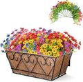 ZeeDix 16 Inch Artificial Flowers Hanging Railing Window Planter Box, 12 Pcs UV Resistant Fake Look Real Flowers with Heart-Shaped Deck Railing Planter Boxes for Porch Patio Balcony Garden Home Decor