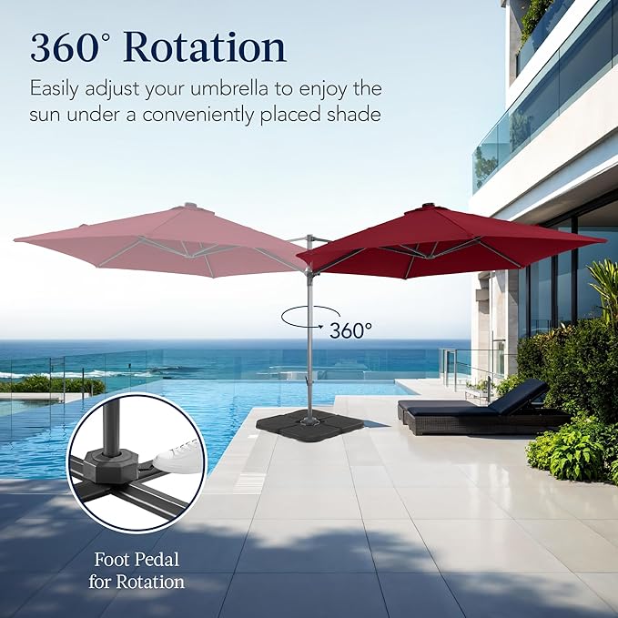 Best Choice Products 10ft Offset Cantilever Hanging Market Patio Umbrella, Smooth 360° Rotation, 8 Sturdy Ribs, Easy Adjustment - Burgundy